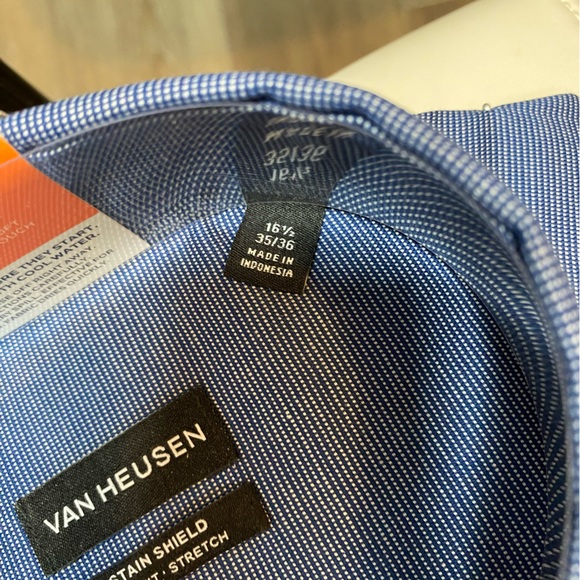 Van Heusen Dress Shirt Tan 16 1/2 Neck 35/36 Sleeve Retail $65 Painters Blue - Picture 2 of 3